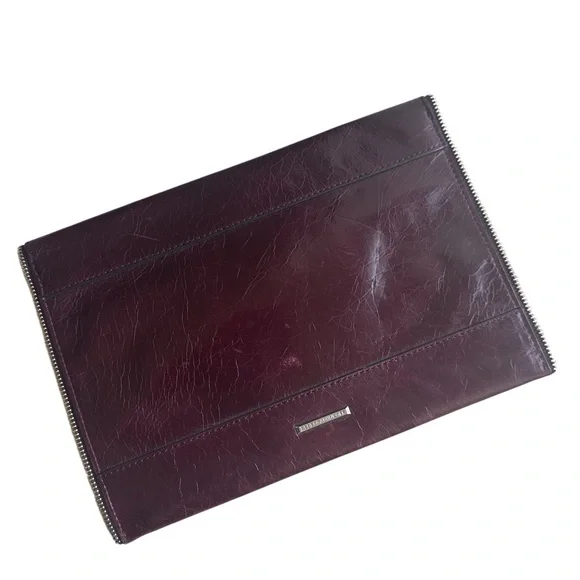 Rebecca Minkoff Maroon Leo Soft Leather Envelope Clutch Zipper Decor GUC - Picture 2 of 4